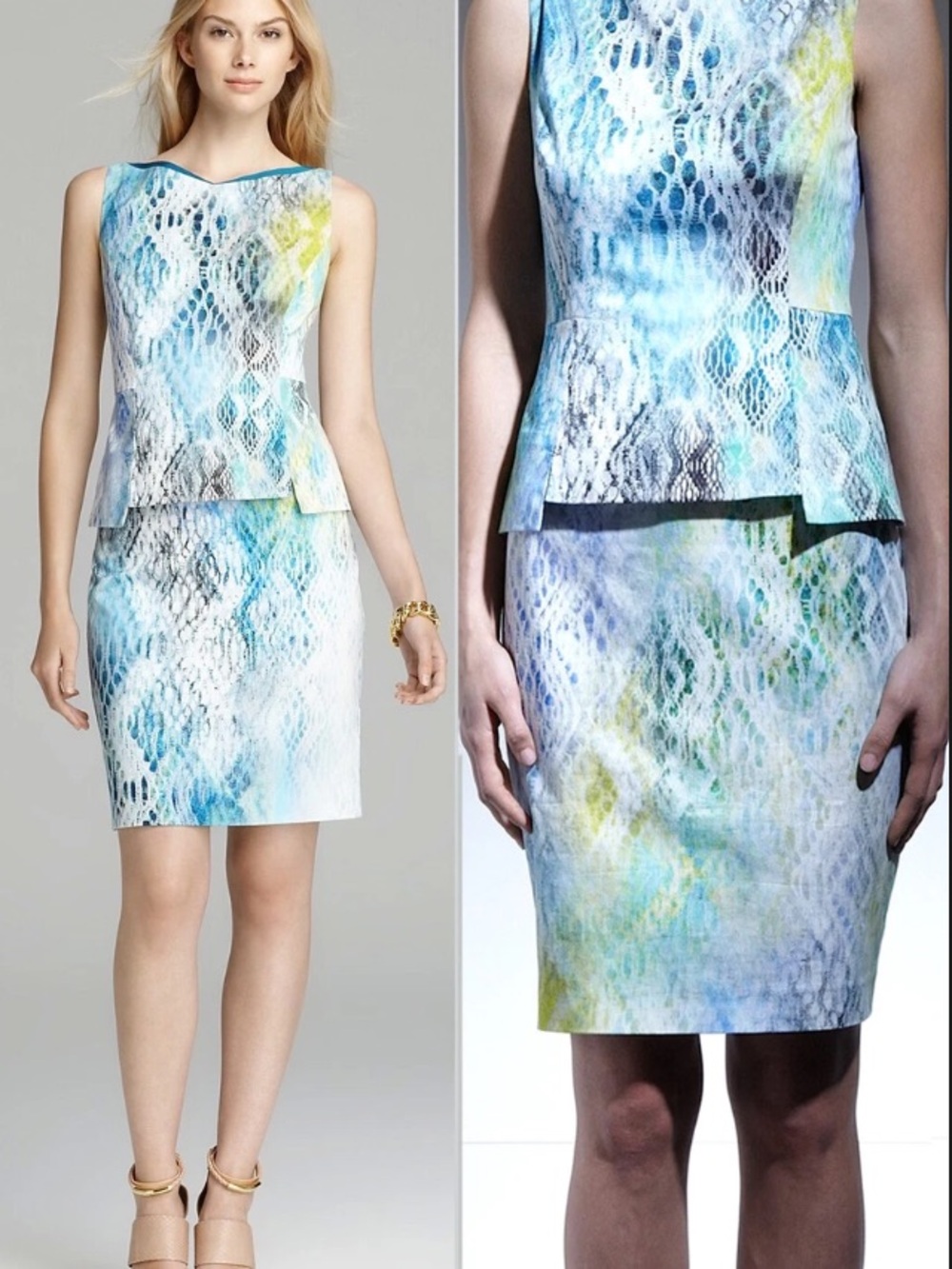 ANTONIO MELANI Sunny Fields Peplum Abstract Print Dress Fitted Silhouette Size 8 - Picture 8 of 13